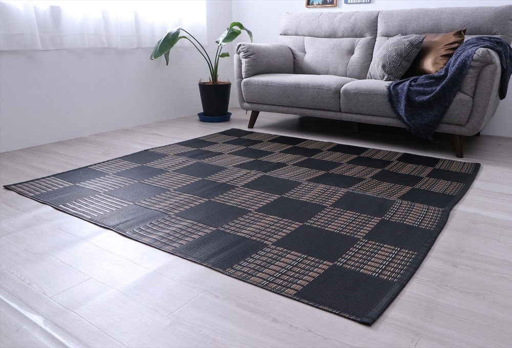 イケヒコ 洗える PPカーペット 『ウィード』 ネイビー 【江戸間6畳】約