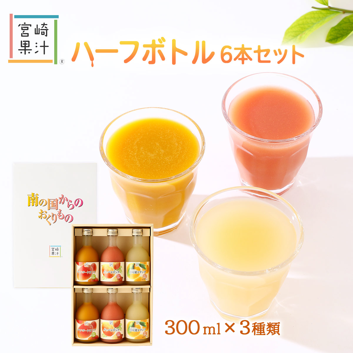 南国からのおくりもの 箱入 6本(グァバドリンク300ml×2本、マンゴードリンク300ml×2本、日向夏ドリンク300ml×2本)