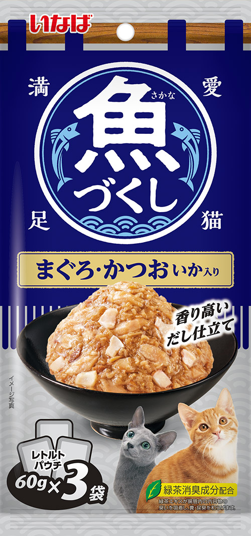 いなば 　魚づくし まぐろ・かつお　いか入り 60g×72袋　フードまとめ売り 魚づくし 高齢猫用 まぐろ・かつお 60g×3袋入り | 【公式