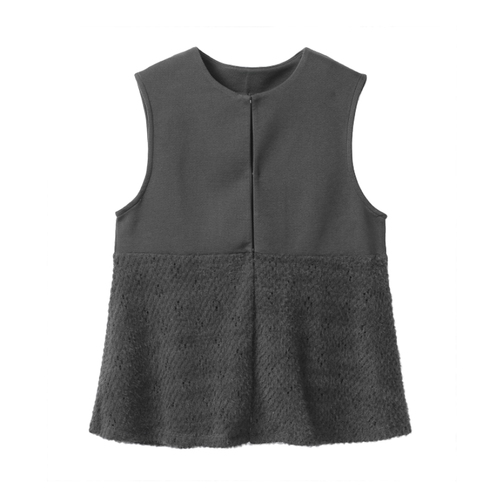 UrbanSmart×rika シャギー切り替えペプラムベスト ブラック M