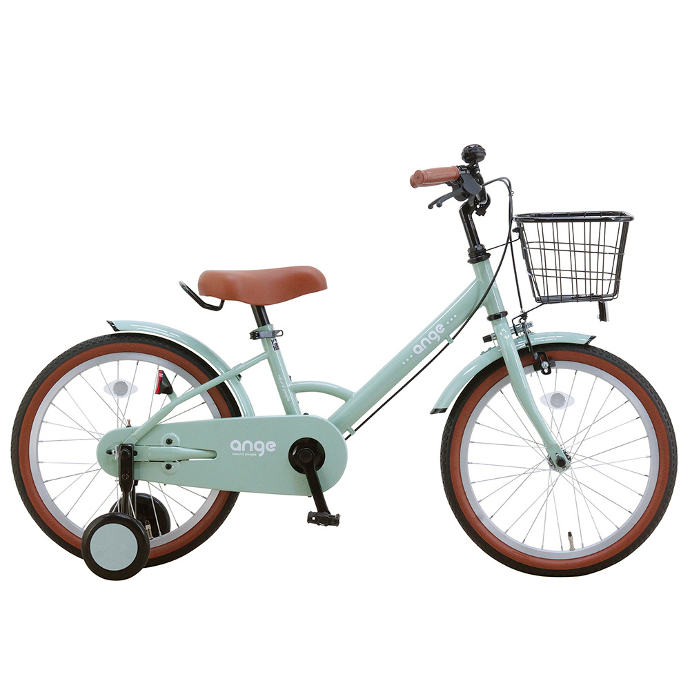 子供用自転車 ミントグリーン 前バスケット付き サカイサイクル アンジー・キッズ（前カゴ付き） 18型 グレイッシュ