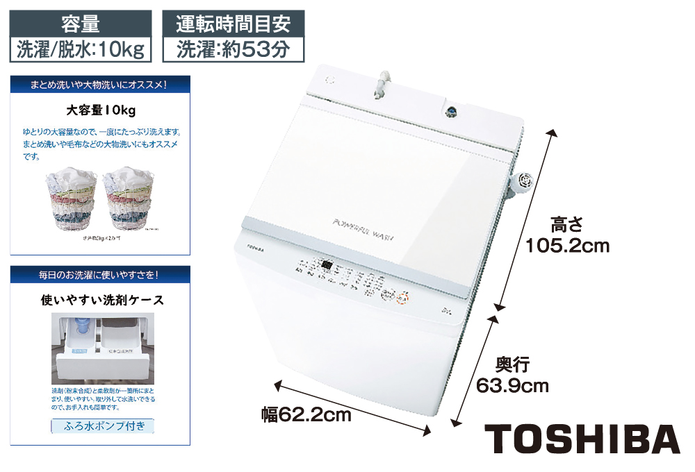 TOSHIBA2台まとめ売り 配達専用】TOSHIBA 全自動洗濯機 10kg パワフル洗浄 AW-10GM3-W