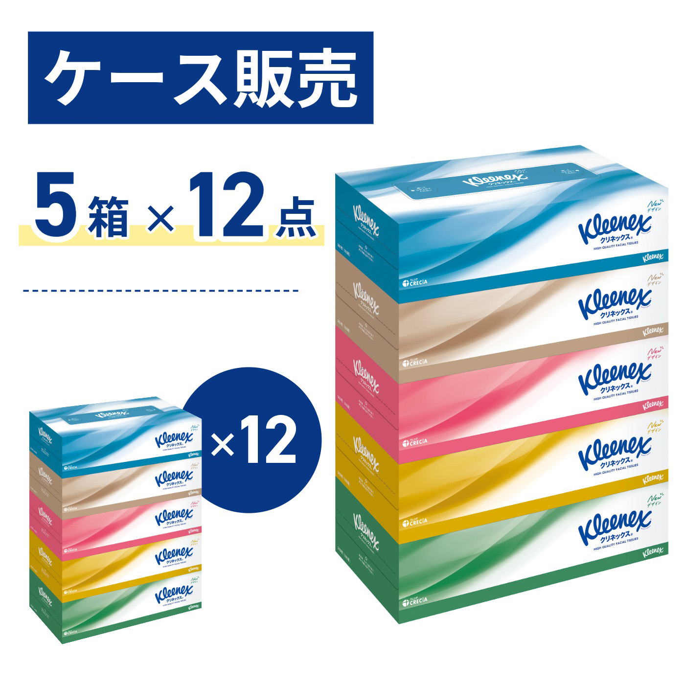 ケース販売】クレシア クリネックス ティッシュペーパー 180組（5箱×12