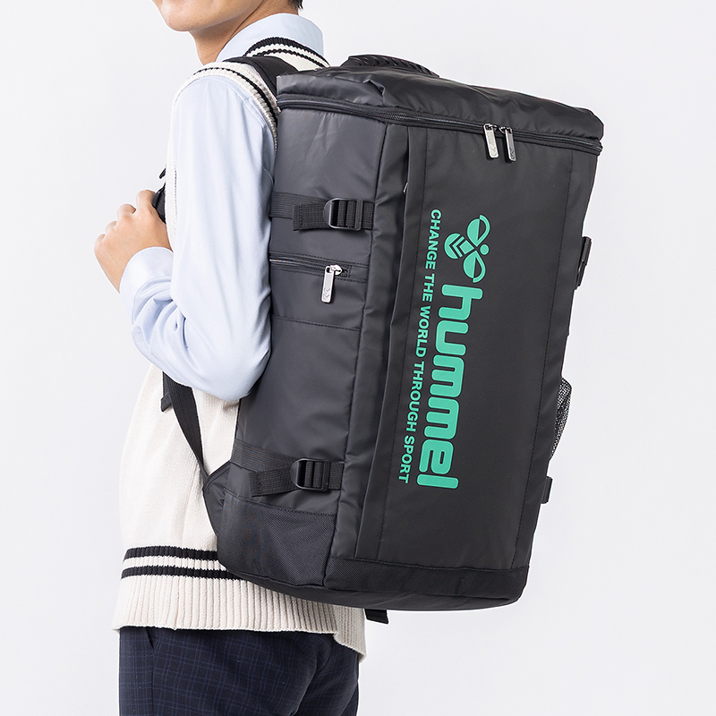 hummel ヒュンメル ボックスリュック 大容量 ブラック(グリーンロゴ