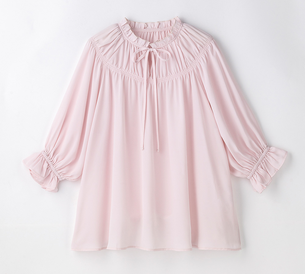 UrbanSmart ネックフリルリボンブラウス ピンク M【1週間～10日後のお
