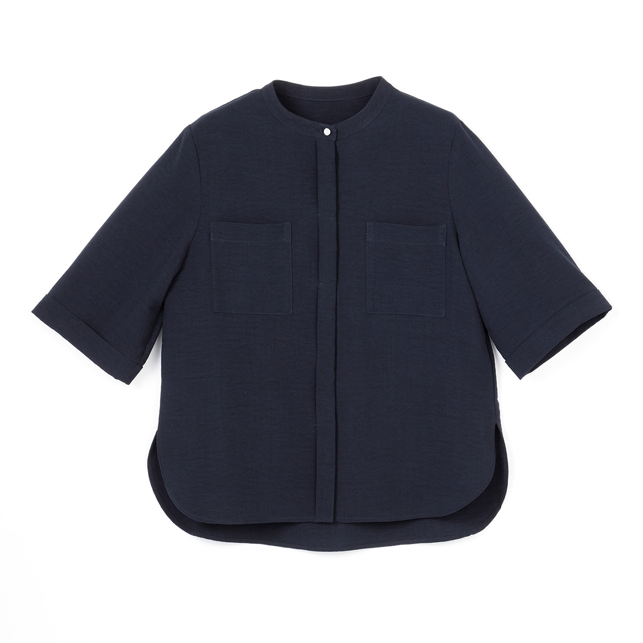 UrbanSmart バンドカラー五分袖ブラウス ネイビー M【1週間～10日後の 