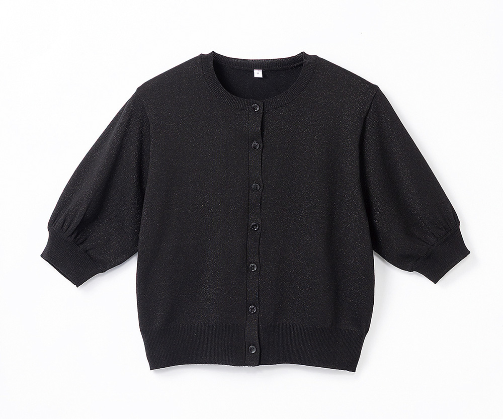 UrbanSmart ラメ5分袖 カーディガン ブラック M【1週間～10日後のお