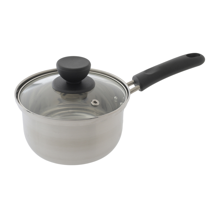 ホームコーディ IH対応 ガラスフタ付き ステンレス製片手鍋 14cm