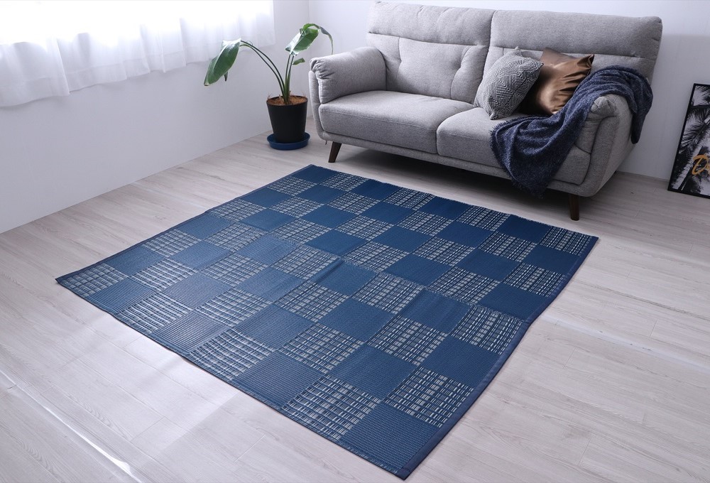 ラグ 洗える PPカーペット 『ウィード』 ネイビー 本間8畳（約382×382cm）ウィード PP イケヒコ 洗える PPカーペット 『ウィード』 ネイビー 本間2畳(約191