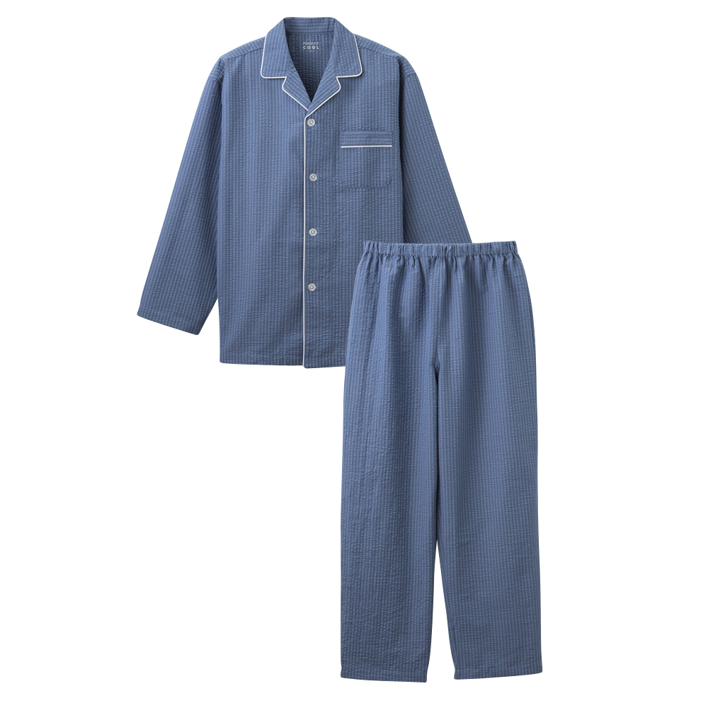 メンズ PEACE FIT さらっと快適サッカーパジャマ アオ L