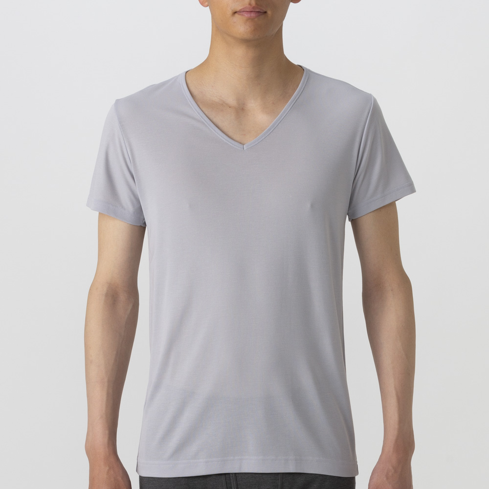 メンズ PEACE FIT COOL 強力抗菌 半袖Vネックシャツ グレー M