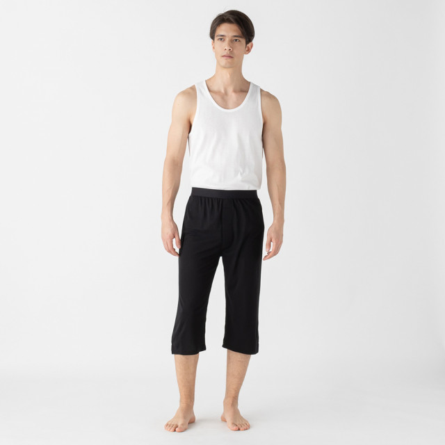 メンズ PEACE FIT 前ボタンロングパンツ 無地 COOL強力抗菌 クロ S