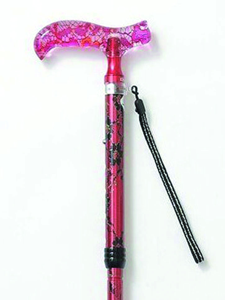 【】折りたたみ杖 エレガントステッキ レース花柄 CH235100 N・パープル