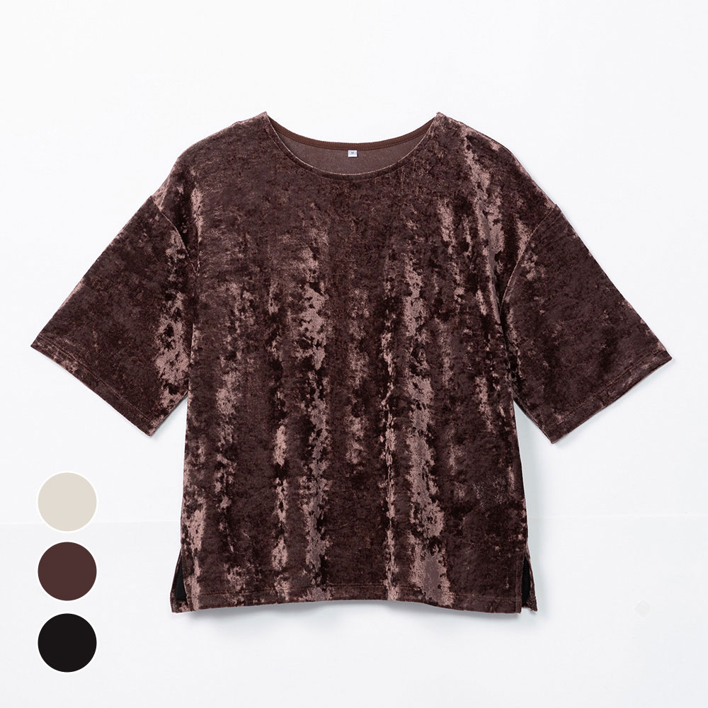 Meravel ベロアTee ブラウン velour simple comfortable Tee(3色） | meravel