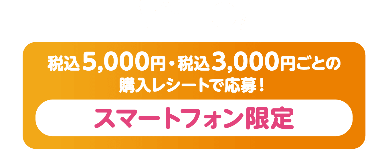 企画1 税込5,000円・税込3,000円ごとの購入レシートで応募！