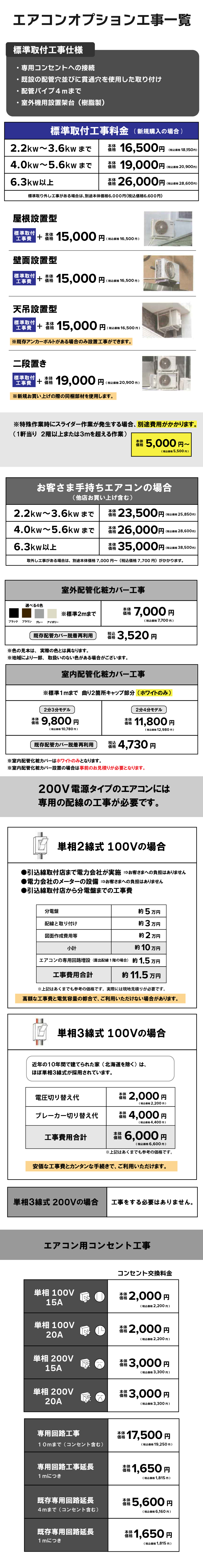 エアコンオプション料金一覧