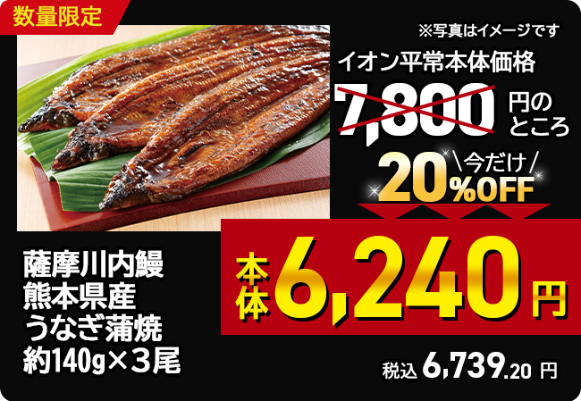 熊本県産うなぎ蒲焼3尾セット薩摩川内鰻
