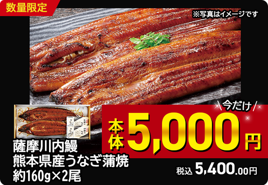 熊本県産うなぎ蒲焼2尾セット薩摩川内鰻
