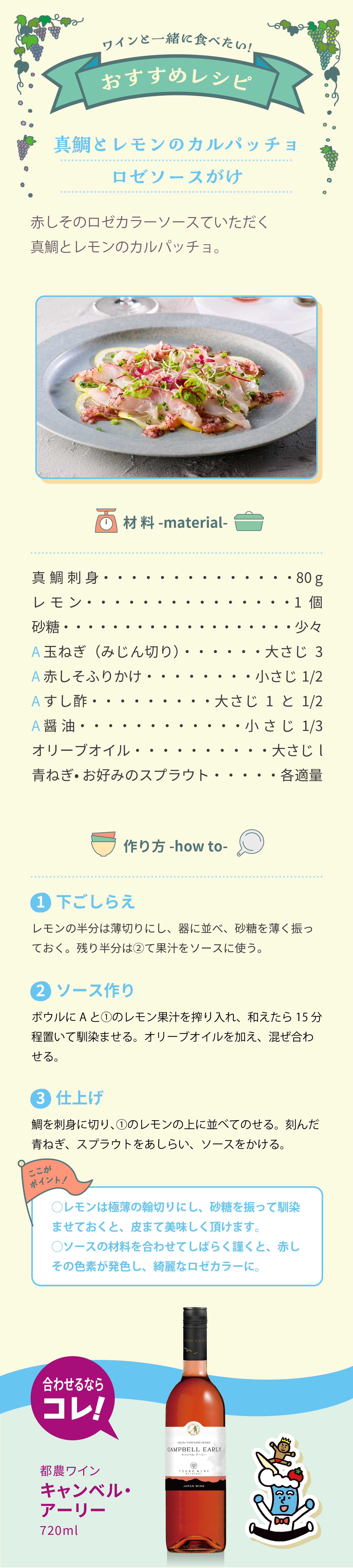 真鯛とレモンのカルパッチョ ロゼソースがけ レシピ