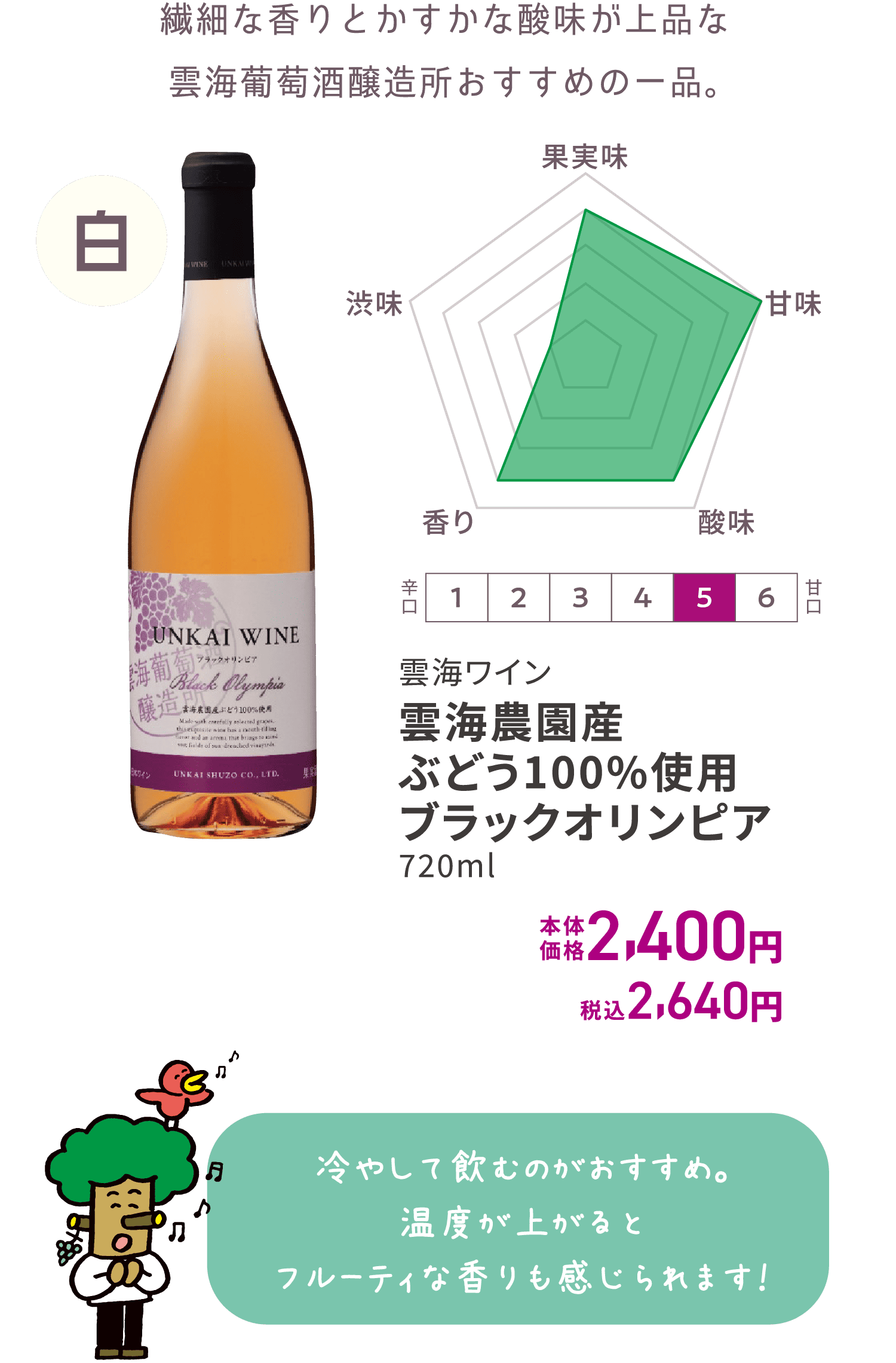 雲海ワイン 雲海農園産ぶどう100%使用 ブラックオリンピア 白 720ml