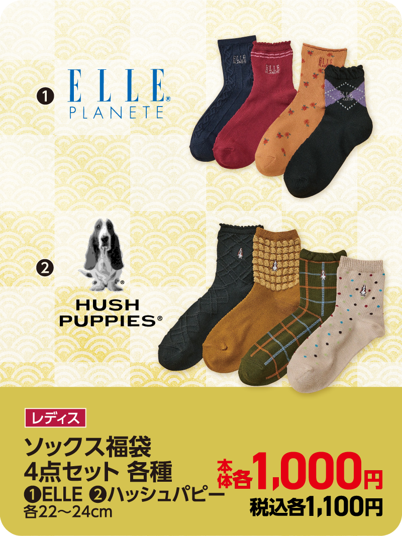 ELLE、ハッシュパピー　ソックス福袋４点セット