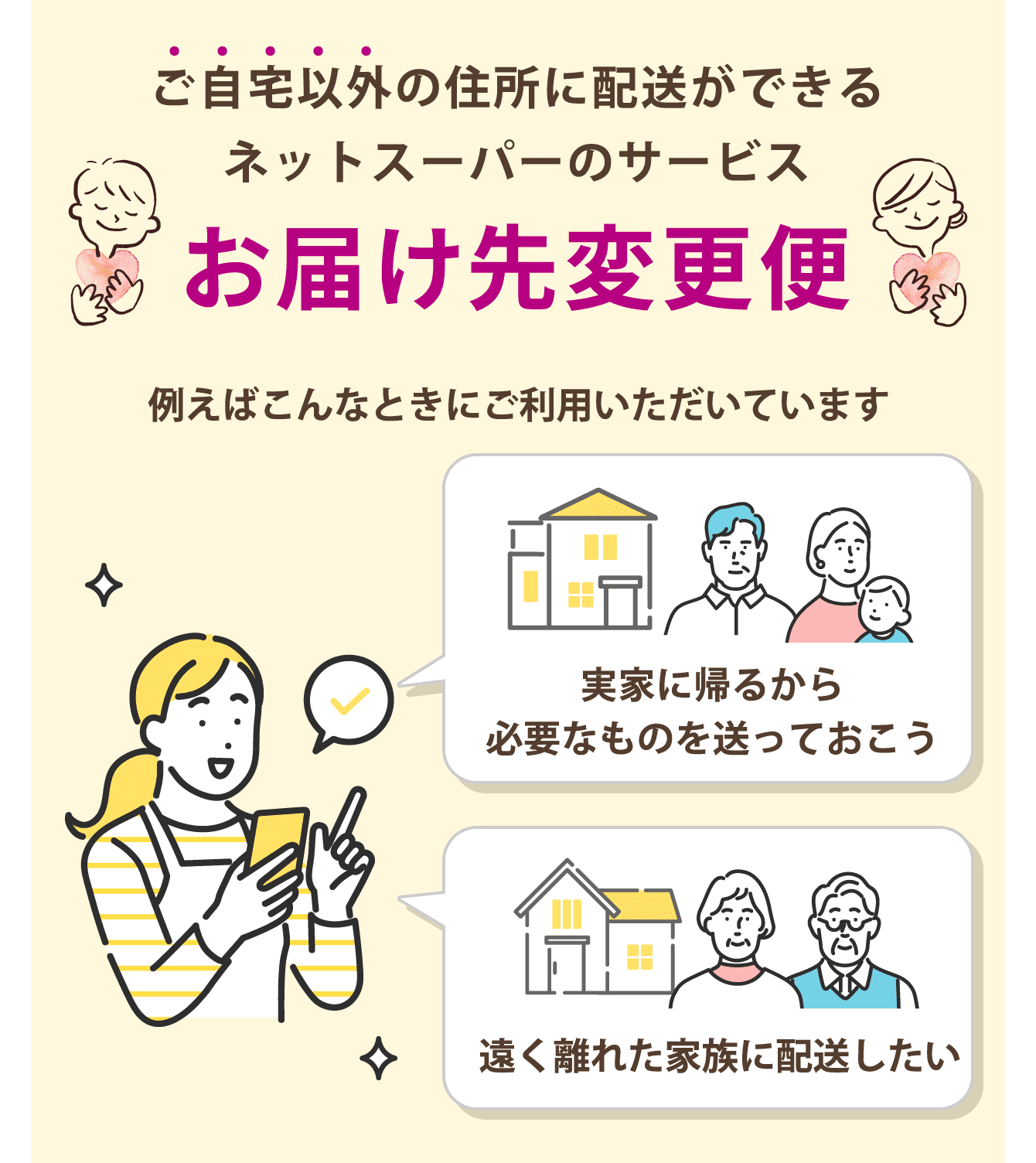 ご自宅以外の住所に配送ができるネットスーパーのサービス お届け先変更便